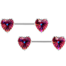 Load image into Gallery viewer, 14G 9/16 Red CZ Gem Heart Love Valentine Barbell Nipple Ring Set

