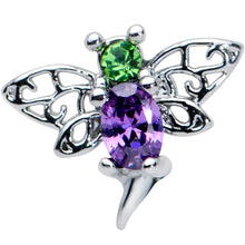 Load image into Gallery viewer, Green Purple Gem Dragonfly Barbell Tongue Ring
