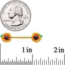 Load image into Gallery viewer, 14G 9/16 Gold Tone Summer Sunflower Barbell Nipple Ring Set
