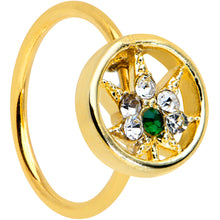 Load image into Gallery viewer, 20G 5/16 Green Gem Gold Tone Pot Leaf Circle Nose Hoop
