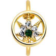Load image into Gallery viewer, 20G 5/16 Green Gem Gold Tone Pot Leaf Circle Nose Hoop
