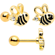 Load image into Gallery viewer, 16G 1/4 Black CZ Gem Gold Tone Beehive Cartilage Earring Set of 3
