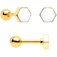 Load image into Gallery viewer, 16G 1/4 Black CZ Gem Gold Tone Beehive Cartilage Earring Set of 3
