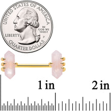 Load image into Gallery viewer, 14G 9/16 Pink Rose Quartz Gold Tone Claw Barbell Nipple Ring Set
