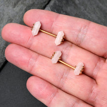 Load image into Gallery viewer, 14G 9/16 Pink Rose Quartz Gold Tone Claw Barbell Nipple Ring Set
