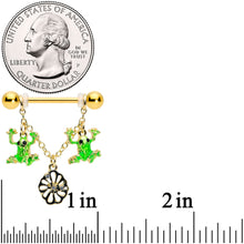 Load image into Gallery viewer, 14G 5/8 Clear Gem Gold Tone Frog Flower Dangle Nipple Ring Set
