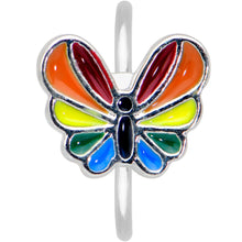 Load image into Gallery viewer, 20G 5/16 Pride Rainbow Stripes Butterfly Nose Hoop
