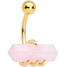 Load image into Gallery viewer, Pink Rose Quartz Stone Gold Tone Claw Belly Ring
