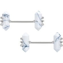 Load image into Gallery viewer, 14G 9/16 White Howlite Stone Obelisks Barbell Nipple Ring Set

