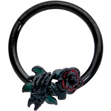 Load image into Gallery viewer, 16G 3/8 Black Skeleton Flower Halloween Hinged Circular Ring
