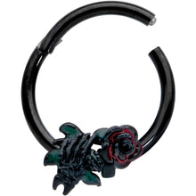 Load image into Gallery viewer, 16G 3/8 Black Skeleton Flower Halloween Hinged Circular Ring
