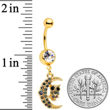 Load image into Gallery viewer, Clear Aurora Black Gem Gold Tone Owl Moon Dangle Belly Ring
