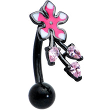 Load image into Gallery viewer, Pink Gem Black Fanciful Flower Top Mount Belly Ring

