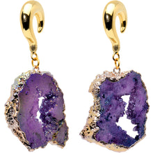 Load image into Gallery viewer, 2G Gold Tone Purple Druzy Stone Curved Taper Ear Weights
