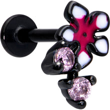 Load image into Gallery viewer, 16G 5/16 Pink Gem Black Fanciful Flower Labret Monroe Tragus
