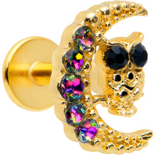 Load image into Gallery viewer, 16G 1/4 Aurora Black Gem Gold Tone Owl Moon Labret Monroe Tragus
