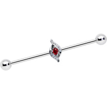 Load image into Gallery viewer, 14G Clear Red Gem Swirling Oval Industrial Barbell 38mm
