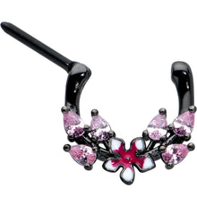 Load image into Gallery viewer, 16G 5/16 Pink Gem Black Fanciful Flower Cartilage Clicker
