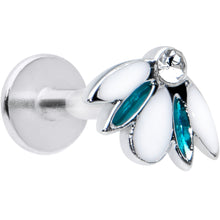 Load image into Gallery viewer, 16G 1/4 Clear Blue Gem White Leaves Labret Monroe Tragus
