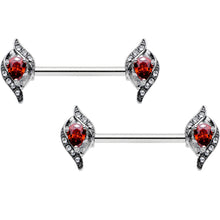 Load image into Gallery viewer, 14G 9/16 Clear Red Gem Swirling Oval Barbell Nipple Ring Set
