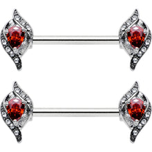 Load image into Gallery viewer, 14G 9/16 Clear Red Gem Swirling Oval Barbell Nipple Ring Set
