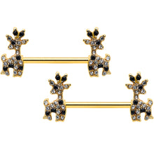Load image into Gallery viewer, 14G 9/16 Black Gem Gold Tone Decadent Deer Nipple Ring Set

