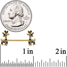 Load image into Gallery viewer, 14G 9/16 Black Gem Gold Tone Decadent Deer Nipple Ring Set
