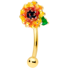 Load image into Gallery viewer, 16G 5/16 Gold Tone Summer Sunflower Curved Eyebrow Ring
