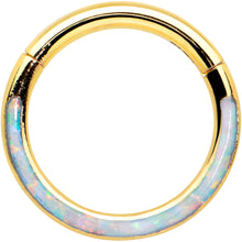 Load image into Gallery viewer, 16G 5/16 Synth Opal Gold Tone Bottom Curve Hinged Segment Ring

