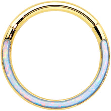 Load image into Gallery viewer, 16G 3/8 Synth Opal Gold Tone Bottom Curve Hinged Segment Ring
