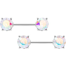 Load image into Gallery viewer, 14G 9/16 Aurora Gem Simply Elegant Barbell Nipple Ring Set
