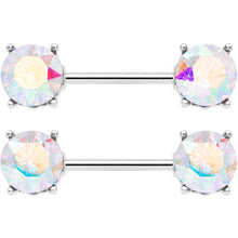 Load image into Gallery viewer, 14G 9/16 Aurora Gem Simply Elegant Barbell Nipple Ring Set
