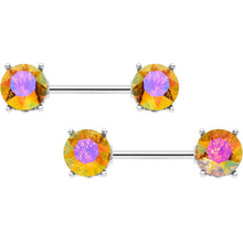 Load image into Gallery viewer, 14G 9/16 Orange Gem Simply Elegant Barbell Nipple Ring Set
