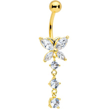 Load image into Gallery viewer, Clear CZ Gem Gold Tone Open Wing Butterfly Dangle Belly Ring
