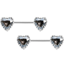 Load image into Gallery viewer, 14G 9/16 Grey CZ Gem Heart Valentines Day Nipple Ring Set
