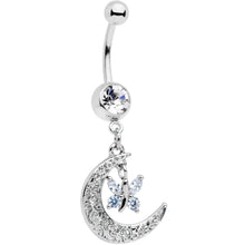Load image into Gallery viewer, Clear Gem Crescent Moon Butterfly Dangle Belly Ring
