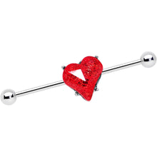 Load image into Gallery viewer, 14G Red Gem Heart Love Valentines Day Industrial Barbell 38mm
