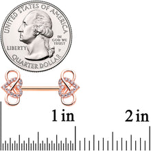 Load image into Gallery viewer, 14G 1/2 Clear CZ Gem Rose Gold Hue Infinity Heart Nipple Ring Set
