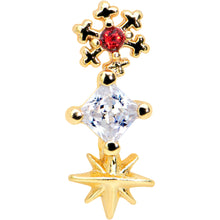 Load image into Gallery viewer, 20G 1/4 Clear Red Gem Gold Tone Star Snowflake Nose Bone
