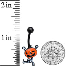 Load image into Gallery viewer, Black Dancing Skeleton Pumpkin Happy Halloween Belly Ring
