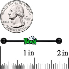 Load image into Gallery viewer, 14G Black Green Boo Ghost Halloween Industrial Barbell 38mm
