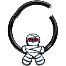 Load image into Gallery viewer, 16G 3/8 Black Red Eye Mummy Halloween Segment Ring
