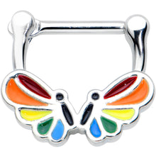 Load image into Gallery viewer, 16G 5/16 Pride Rainbow Stripes Butterfly Cartilage Clicker
