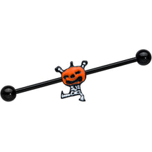 Load image into Gallery viewer, 14G Dancing Skeleton Pumpkin Halloween Industrial Barbell 38mm
