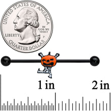 Load image into Gallery viewer, 14G Dancing Skeleton Pumpkin Halloween Industrial Barbell 38mm
