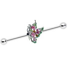 Load image into Gallery viewer, 14G Pink Gem Openwork Butterfly Industrial Barbell 38mm
