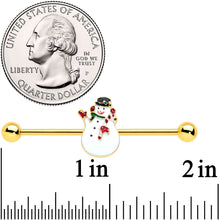 Load image into Gallery viewer, 14G Gold Tone Winter Snowman Christmas Industrial Barbell 38mm
