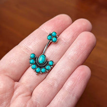 Load image into Gallery viewer, Blue Turquoise Stone Southwest Shield Double Mount Belly Ring
