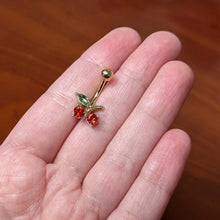 Load image into Gallery viewer, Green Red Gem Gold Tone Tasty Cherry Fruit Belly Ring
