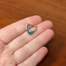 Load image into Gallery viewer, 16G 5/16 Blue Turquoise Stone Shield Cartilage Clicker

